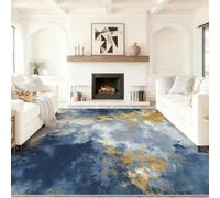 Générique Tapis Salon à Poils Bleu 60 x 110 cm - Lavable en Machine Antidérapant Moquette, Abstrait Vintage Bloc De Couleur Tapis Poil Ras Doux et Facile d'entretien pour Salon Chambre