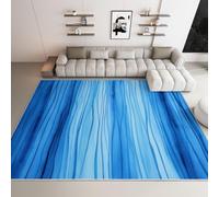 Générique Tapis Salon à Poils Bleu 80 x 150 cm Lavable en Machine Antidérapant Moquette, Rayures Ondulées Aquarelle Tapis Poil Ras Doux et Facile d'entretien pour Chambre, Couloir, Bureau