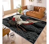 Générique Tapis Salon à Poils Courts Antidérapant 80x150 cm Style Chinois Grue éLéMents Super Doux Decoration Maison Interieur Paillasso de Sol Gamer Noir Lavable Machine Imprimés Doux Tapis
