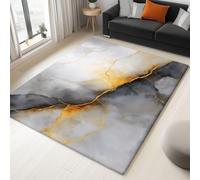 Générique Tapis Salon à Poils Gris 80 x 150 cm Lavable en Machine Antidérapant Moquette, Marbre à Texture Dorée Aquarelle Tapis Poil Ras Doux et Facile d'entretien pour Chambre Couloir Bureau