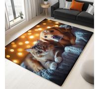 Générique Tapis Salon à Poils Jaune 120 x 170 cm Lavable en Machine Antidérapant Moquette, Animaux Golden Retriever Chat Tapis Poil Ras Doux et Facile d'entretien pour Chambre, Couloir, Bureau