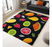 Générique Tapis Salon à Poils Noir 120 x 170 cm Lavable en Machine Antidérapant Moquette, Pastèque Fruit Cartoon Dessin à la Main Tapis Poil Ras Doux et Facile d'entretien pour Chambre Couloir Bureau