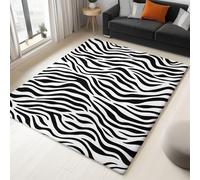 Générique Tapis Salon à Poils Noir et Blanc 140 x 200 cm Lavable en Machine Antidérapant Moquette, Rayures zébrées abstraites Tapis Poil Ras Doux et Facile d'entretien pour Chambre, Couloir, Bureau