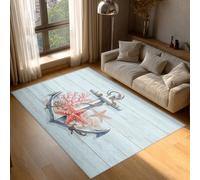 Générique Tapis Salon Ancre Nautique, Tapis Étoile de Mer Maritime, Poils Antidérapant Courts Doux Moquette pour Salon Chambre Bureau pour Un Nettoyage Facile 80 x 150 cm P-&50
