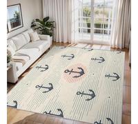 Générique Tapis Salon Ancre Nautique, Tapis Nautique Océan, Poils Antidérapant Courts Doux Moquette pour Salon Chambre Bureau pour Un Nettoyage Facile 120x170 cm P-&57