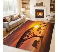 Générique Tapis Salon Animaux Coucher de Soleil 140x200 cm, Tapis Motif Éléphant Sauvage Girafe Antidérapant Poils Ras Doux Lavable pour Chambre, Moquette Décoration Intérieure QAZ68