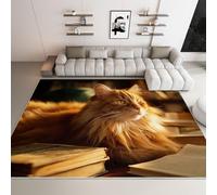 Générique Tapis Salon Animaux Vintage Chat Livres Antidérapant Grand Tapis Photographie De Nature Lavable en Machine Chambre Poil Ras Doux Paillasson Décoration 60 x 90 cm