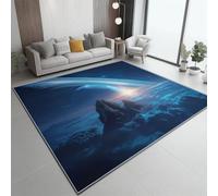 Générique Tapis Salon Antidérapant Futurisme Espace Planètes Tapis Lavable en Machine, À Poils Courts - Antidérapant Tapis Interieur Salon Chambre Bureau 160 x 230 cm Bleu