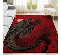Générique Tapis Salon avec Anime Chinois Dragon, Lavable en Machine Tapis Chambre pour Salle a Manger Le Bureau à Domicile - Rouge Foncé Grand Salon Antidérapant Moquette, 160 x 230 cm