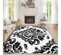 Générique Tapis Salon Baroque 180x240 cm, Tapis Fleur Noir pour Chambre, Moquette Antidérapant Lavable à Poils Ras, Paillasson Décor à La Maison C&J76