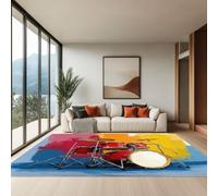 Générique Tapis Salon Batterie Musicale De Dessin Animé 60 x 90 cm Tapis Décoratif Lavable en Machine Couleur, Moquette de Salon Moderne Doux Antidérapant pour Salon Chambre Salle a Manger