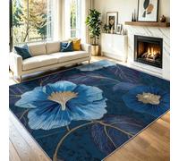 Générique Tapis Salon Bleu 160 x 230 cm, Fleur De Lotus Bleue Motif Imprimé, Lavable en Machine Antidérapant Poil Court Doux Tapis pour Chambre Salle à Manger Couloir Bureau à Domicile