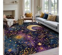 Générique Tapis Salon Bohème Lune et étoile 180x200, Decoration de Chambre Motif Sorcière Céleste Fantaisie, Tapis Lavable en Machine, Doux Antidérapant Poil Ras Grand Carpet LVA364