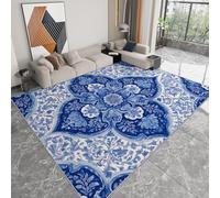 Générique Tapis Salon Bohème Mandala Floral Bleu Modèle 160 x 230 cm Lavable en Machine Super Doux et Antidérapant Tapis Décoratif Salon Doux Poil Court pour Chambre Adulte, Salle à Manger