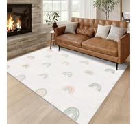 Générique Tapis Salon Boho, Grand Tapis Motif Arche Abstraite Rainbow Moderne Chambre 240 x 340 cm, Antidérapant Lavable Doux à Poils Ras, Decoration Maison, Vert Beige O-fd10