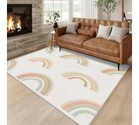 Générique Tapis Salon Boho Rainbow, Grand Tapis Motif Arche Géométrique Enfants Chambre 200 x 200 cm, Antidérapant Lavable Doux à Poils Ras, Decoration Maison, Orange Clair Beige O-fd10
