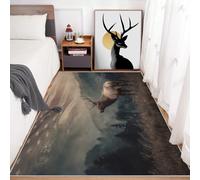 Générique Tapis Salon Cabane Rustique 180x200 cm, Tapis Motif Cerf Élan Forêt Antidérapant Poils Ras Doux Lavable pour Chambre, Moquette Décoration Intérieure QAZ76