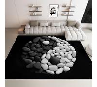 Générique Tapis Salon Cailloux Noirs et Blancs 80x150cm Tapis Antidérapant Intérieur Doux et Moelleux, Moquette Décora Lavable pour Maison, Chambre, Bureau, Chambre d'enfant