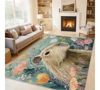 Générique Tapis Salon Capybara, Fleurs et Animaux Mignons Tapis Poil Ras Doux Antidérapant 160x200cm pour Chambre Salle à Manger Bureau, Décoration d'intérieur