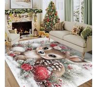 Générique Tapis Salon Cerf de Noël 80x150 cm, Tapis Animaux Mignon pour Fille pour Chambre, Moquette Antidérapant Lavable à Poils Ras, Decoration Noel CL&J20