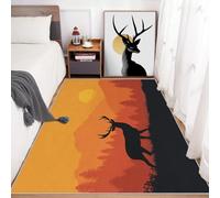 Générique Tapis Salon Cerf Rustique 140x200 cm, Tapis Motif Élan Coucher de Soleil Antidérapant Poils Ras Doux Lavable pour Chambre, Moquette Décoration Intérieure QAZ76