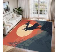 Générique Tapis Salon Cerf Rustique, Grand Tapis Motif Élan Wapiti Faune Sauvage Chambre 200 x 290 cm, Antidérapant Lavable Doux à Poils Ras, Decoration Maison, Rouge Gris O-fd9