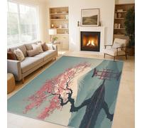 Générique Tapis Salon Cerisiers en Fleurs Paillasson Interieur Entree Torii Mont Fuji 60x90 cm, Moquette de Sol Doux et Antiderapant à Poils Courts, Tapis Sol Décor à La Maison C&J43