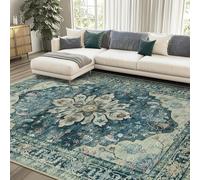 Générique Tapis Salon Chambre Commode Salle a Manger Cuisine Décoration Maison, Décoration de Meubles Vintage Bleu-Vert à Motif Floral Traditionnel Multicolore, 155 x 215 cm