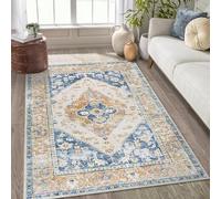 Générique Tapis Salon Chambre Commode Salle a Manger Cuisine Décoration Maison,Multicolour Vintage Distressed Print Aesthetic Orange Cream,Bleu,155 x 215 cm