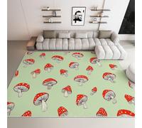 Générique Tapis Salon Champignon Rouge Dessiné À La Main Lavable Pile Courte et Douce, Rectangulaire Tapis Chambre Intérieur Extérieur Dessous antidérapant 120x170 cm, Vert Clair
