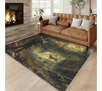 Générique Tapis Salon Chasse, Grand Tapis Motif Soldat Militaire Rustique Faune Sauvage Chambre 200 x 300 cm, Antidérapant Lavable Doux à Poils Ras, Decoration Maison, Vert Foncé O-fd10
