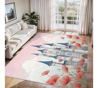 Générique Tapis Salon Château Princesse, Tapis Coquelicot Rouge Filles, Poils Antidérapant Courts Doux Moquette pour Salon Chambre Bureau pour Un Nettoyage Facile 240 x 340 cm P-&54