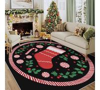 Générique Tapis Salon Chaussettes de Noël 80x150 cm, Tapis Canne de Bonbon pour Chambre, Moquette Antidérapant Lavable à Poils Ras, Decoration Noel CL&J19