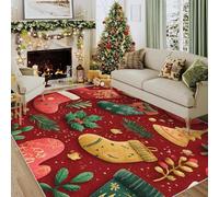 Générique Tapis Salon Chaussettes de Noël 80x150 cm, Tapis Feuilles de Houx pour Chambre, Moquette Antidérapant Lavable à Poils Ras, Decoration Noel CL&J16