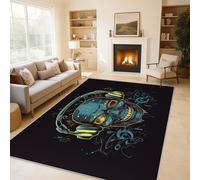 Générique Tapis Salon Crane Écouteurs 240x340 cm, Tapis Tête de Mort Hip Hop pour Chambre, Moquette Antidérapant Lavable à Poils Ras, Paillasson Décor à La Maison C&J35
