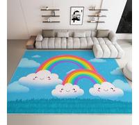Générique Tapis Salon Dessins Animés Arcs-en-Ciel Nuages Lavable Pile Courte et Douce, Rectangulaire Tapis Chambre Intérieur Extérieur Dessous antidérapant 120x170 cm, Bleu