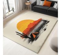 Générique Tapis Salon Doux Antidérapant 140 x 200 cm Vintage Coucher Soleil Montagnes Cactus Tapis de Chambre Poil Ras, Beige Lavable en Machine Antidérapant Moquette, pour Chambre à Coucher Couloirs