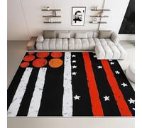 Générique Tapis Salon Doux Antidérapant Tapis à Poil Court Salle à Manger Bureau, Moderne Rayures Basket-Ball Étoiles Peinture 80 x 150 cm, Lavable en Machine pour Chambre à Coucher Enfant Noir