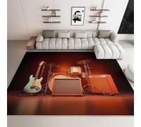 Générique Tapis Salon Ensemble Guitare et Batterie 140x200cm Tapis Grand Antidérapant Doux, Moquette Impression Lavables, Chambre Salon et Chambre d'enfants Tapis Déco