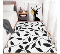 Générique Tapis Salon Feuille Noire Blanc 180x200 cm, Tapis Motif Feuilles Modern Simple Antidérapant Poils Ras Doux Lavable pour Chambre, Moquette Décoration Intérieure QAZ72