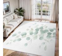 Générique Tapis Salon Feuilles d'eucalyptus, Tapis Feuille Vert, Poils Antidérapant Courts Doux Moquette pour Salon Chambre Bureau pour Un Nettoyage Facile 120x120 cm P-&64