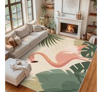 Générique Tapis Salon Flamant Rose, Tapis Feuilles Vert Plante, Poils Antidérapant Courts Doux Moquette pour Salon Chambre Bureau pour Un Nettoyage Facile 120x120 cm P-&10