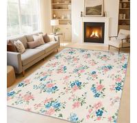 Générique Tapis Salon Fleur Bleue et Rose, Grand Tapis Motif Fleurs Vintage Française Chambre 100 x 150 cm, Antidérapant Lavable Doux à Poils Ras, Decoration Maison, Bleu Rose O-fd5