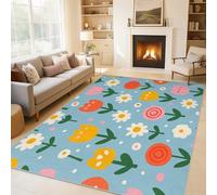 Générique Tapis Salon Fleur Dessin Animé 80x150 cm, Tapis Filles Tulipe Marguerite Mignon pour Chambre, Moquette Antidérapant Lavable à Poils Ras, Décor à la Maison C&J93