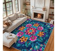 Générique Tapis Salon Fleur Mandala, Tapis Bohême Ethnique, Poils Antidérapant Courts Doux Moquette pour Salon Chambre Bureau pour Un Nettoyage Facile 200 x 300 cm P-&36