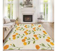 Générique Tapis Salon Fleur Orange 120x170 cm, Tapis Fleur Mignon Feuille Vert pour Chambre, Moquette Antidérapant Lavable à Poils Ras, Décor à la Maison C&J91