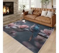 Générique Tapis Salon Fleurs de Cerisier, Tapis Oiseau Fleur, Poils Antidérapant Courts Doux Moquette pour Salon Chambre Bureau pour Un Nettoyage Facile 80 x 150 cm P-&87