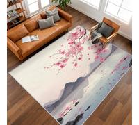 Générique Tapis Salon Fleurs de Cerisier, Tapis Orient Japonais, Poils Antidérapant Courts Doux Moquette pour Salon Chambre Bureau pour Un Nettoyage Facile 120x120 cm P-&115