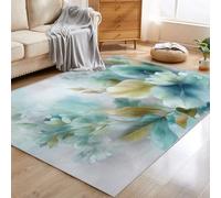 Générique Tapis Salon Floral Bleu 180x240 cm, Tapis Fleur Feuilles Botanique pour Chambre, Moquette Antidérapant Lavable à Poils Ras, Décor à la Maison C&J88