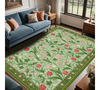 Générique Tapis Salon Floral Tulipe 60x90 cm, Decoration Maison | Tapis Imprimé Feuilles Vert, pour Chambre, Descente de Lit, Lavable Moquette, Poil Ras, Antidérapant B2920